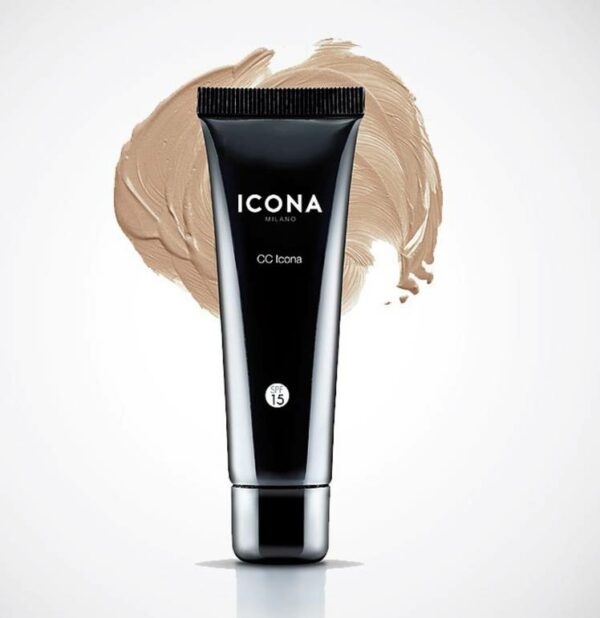 Introducing the Icona Milano Cc Cream. This lightweight cream offers buildable coverage and a natural finish, perfect for all-day wear.