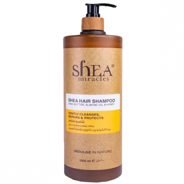 Introducing the Shea Miracles Shea Hair Shampoo With Shea Butter, Almond & Honey 1000 g. This shampoo is specially formulated to nourish and revitalize your hair, leaving it soft, smooth, and healthy.