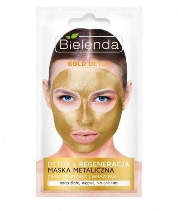 Introducing the Bielenda Gold Detox Detoxifying Face Mask for Mature and Sensitive Skin 8 g, designed for those with sensitive skin.