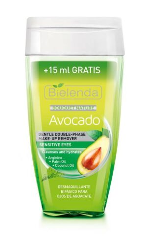 Introducing the Bielenda Avocado Gentle Double Phase Makeup Remover 140 ml, a powerful solution for effortlessly removing makeup and impurities.