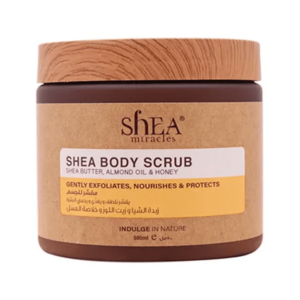 Introducing the Shea Miracles Shea Body Scrub With Shea Butter, Almond And Honey 500 ml, a luxurious and nourishing scrub designed to exfoliate and hydrate your skin for a radiant glow.