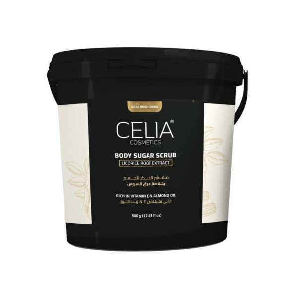 Introducing the Celia Body Sugar Scrub With Licorice Root Extract 500 g. This luxurious scrub is formulated to exfoliate and nourish your skin.