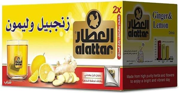 Introducing the Al Attar Ginger And Lemon Drink 20 Sachets, a refreshing and zesty drink mix for your daily enjoyment.