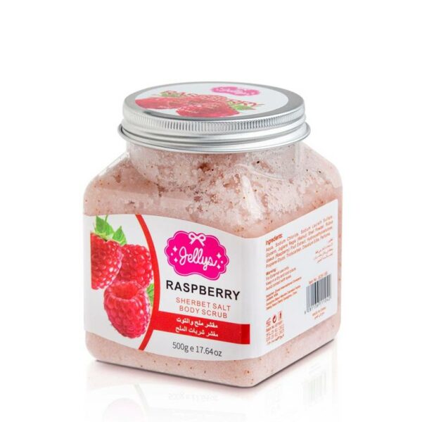 Introducing Jellys Raspberry Sherbet Salt Body Scrub 500 g, a natural and effective solution for achieving lighter, brighter skin.