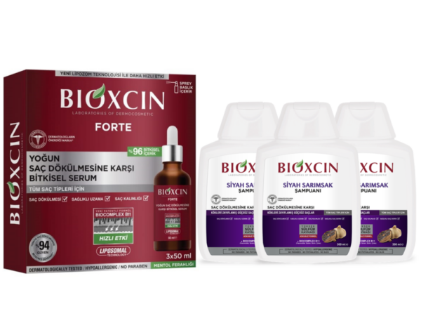 Introducing the Bioxcin Forte Serum 3x50ml +Bioxcin Black Garlic Shampoo 3x300ml