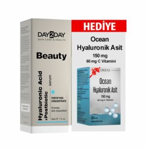 Introducing the Day2Day Beauty Hyaluronic Acid Serum 30 ml + Ocean Hyaluronic Acid 150 mg 30 Capsules, the perfect duo for boosting skin hydration and overall health.