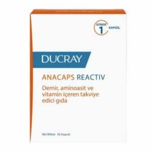 Introducing the Ducray Anacaps Reactiv Food Supplement 30 Capsules, a powerful solution for promoting healthy hair and nail growth.