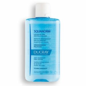 Introducing the Ducray Squanorm Anti-Dandruff Zink Lotion 200 ml, a powerful solution for combating dandruff and restoring scalp health.