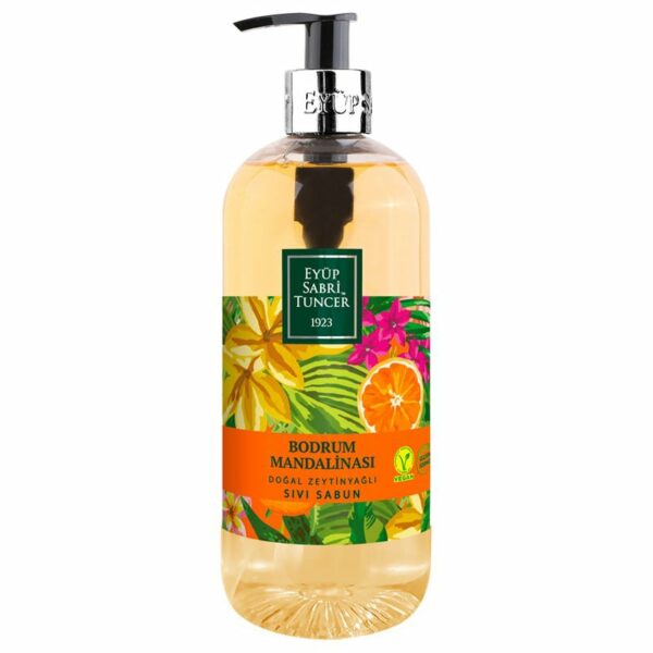 Introducing the Eyup Sabri Tuncer Natural Olive Oil Liquid Soap Bodrum Tangerine 500 ml, a refreshing and nourishing liquid soap for your everyday cleansing needs.