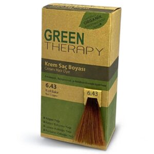 Introducing the Green Therapy Hair Dye Cream 6.43 Red Copper, a high-quality hair coloring solution for vibrant and long-lasting results.