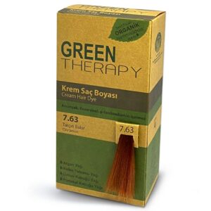 Introducing Green Therapy Hair Dye Cream 7.63 Cinnamon Copper, the perfect solution for achieving a vibrant and natural-looking hair color.