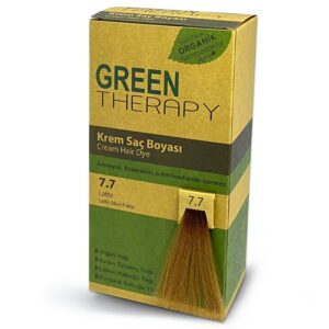 Introducing the Green Therapy Hair Dye Cream 7.7 Latte, a high-quality solution for achieving vibrant and long-lasting hair color.