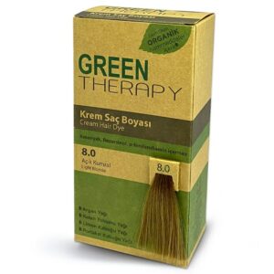 Introducing the Green Therapy Hair Dye Cream 8.0 Light Auburn, the perfect solution for vibrant and natural-looking hair color.