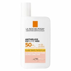 Introducing the La Roche Posay Anthelios UVmune Fluid Sunscreen SPF50+ 50 ml - Tinted, a powerful and protective sunscreen designed to shield your skin from harmful UV rays.