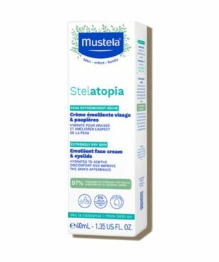 Introducing the Mustela Stelatopia Emollient Face Cream & eyelids 40 ml, the perfect solution for soothing and hydrating sensitive skin.