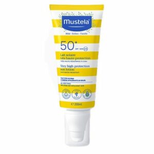 Introducing the Mustela Very High Protection Sun Lotion SPF50+ 200 ml, a powerful and effective solution for shielding your skin from the sun's harmful rays.