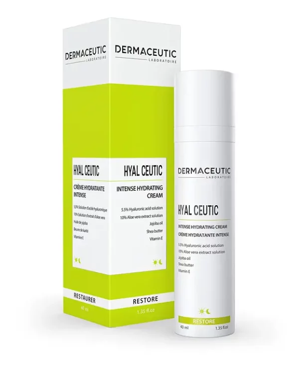 Introducing the Dermaceutic Hyal Ceutic Intense Hydrating Cream 40ml, a highly nourishing and hydrating formula designed to give your skin the moisture it needs.