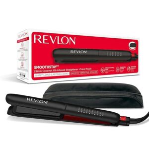 نقدم لكم جهاز تمليس الشعر سموذ ستاي مع زيت جوز الهند 25 مم - اسود | Revlon ، وهو أداة متعددة الاستخدامات للحصول على شعر أملس ومستقيم.