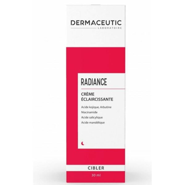 Introducing Dermaceutic Radiance creme eclaircissant 30 ml. This targeted formula is designed to brighten and even out skin tone.