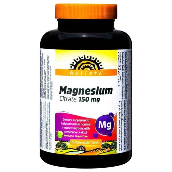 Introducing the Holista Magnesium Citrate 60 Chewable Tablets 150 mg for easy consumption.