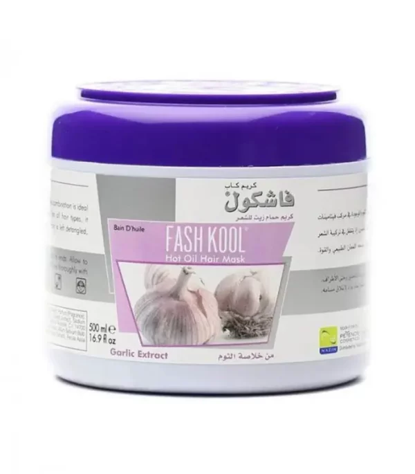 Introducing the Fashkool Hot Oil Hair Mask Bain D'huile With Garlic Extract 500 ml, a powerful blend of hot oil and garlic extract designed to nourish and revitalize hair.