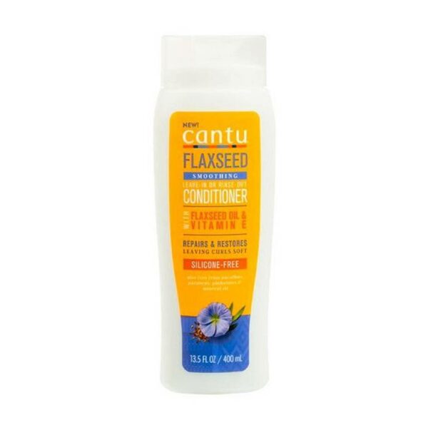 Introducing the Cantu Flaxseed Smoothing Leave In Or Rinse Out Conditioner 400 ml, a nourishing solution to soften and moisturize curly hair while reducing frizz and improving manageability.