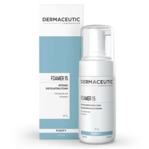 Introducing the Dermaceutic Foamer 15 Intense Exfoliating Foam 100ml, a powerful exfoliating cleanser designed to rejuvenate and revitalize your skin.