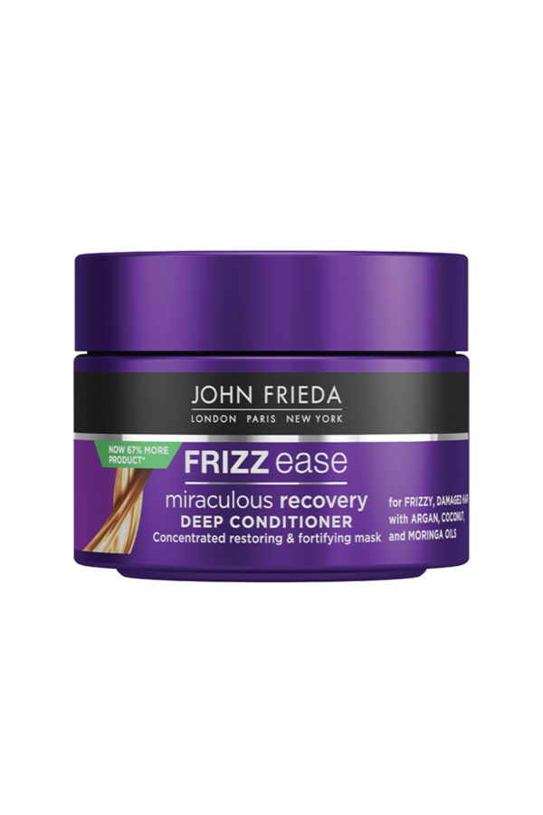 Introducing the John Frieda Frizz Ease Miraculous Recovery Conditioner 250 ml, a nourishing solution for frizz-prone hair.