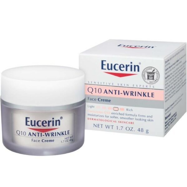 Introducing the Eucerin Q10 Anti-Wrinkle Face Cream 48 g, a powerful solution for minimizing the appearance of fine lines and wrinkles.