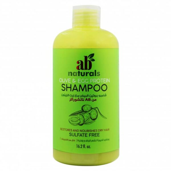 Introducing the AB Naturals Olive and Egg Protein Shampoo 479 ml, a nourishing and gentle hair care solution formulated with natural ingredients.