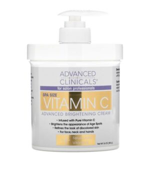 Introducing the Advanced Clinicals Spa Size Vitamin C Advanced Brightening Cream 454 g, a powerful solution for achieving brighter, more even skin tone.