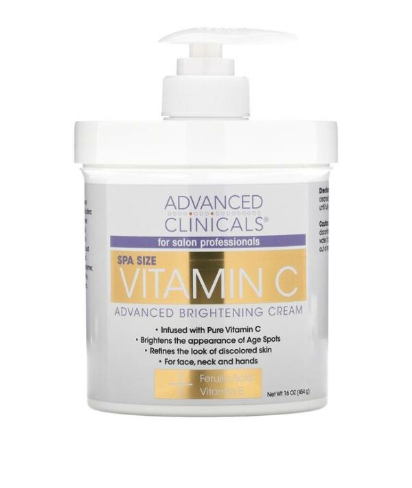 Introducing the Advanced Clinicals Spa Size Vitamin C Advanced Brightening Cream 454 g, a powerful solution for achieving brighter, more even skin tone.