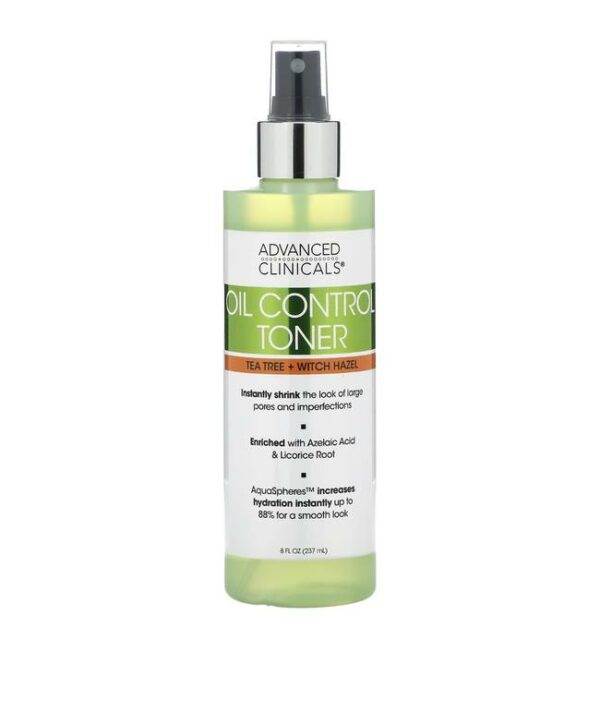 Introducing the Advanced Clinicals Oil Control Toner Tea Tree + Witch Hazel 237 ml, a powerful solution for controlling oil and refreshing your skin.