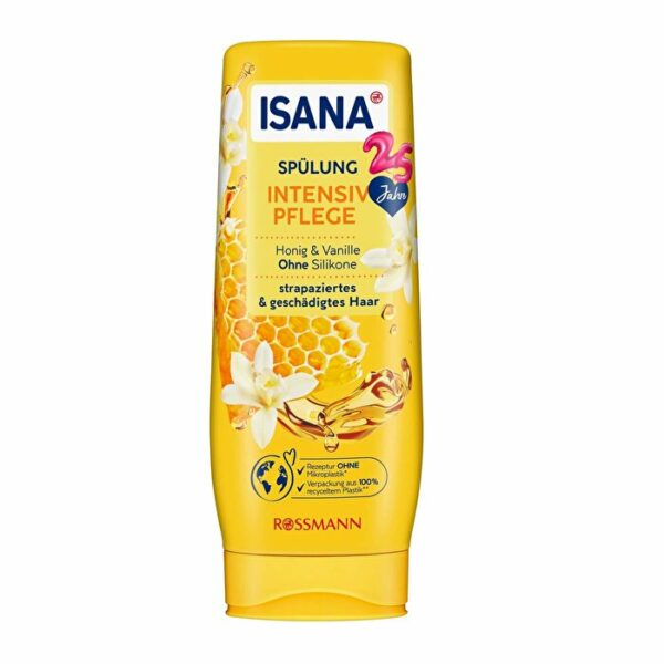 Introducing the Isana Conditioner Honey and Vanilla 300 ml, a highly appreciated hair care product with a pleasant scent and rich content.