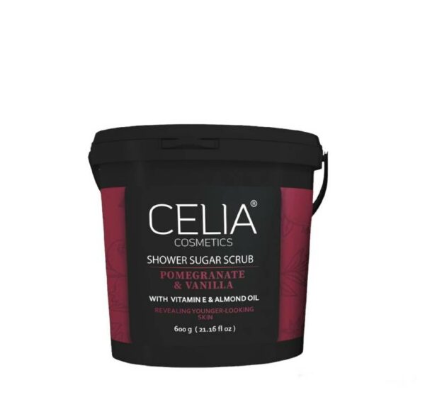 Introducing the Celia Shower Sugar Scrub With Pomegranate and Vanilla 600 g. This luxurious scrub is perfect for gently exfoliating and nourishing your skin, leaving it feeling smooth and refreshed.