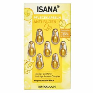 Introducing the Isana Q10 Anti-Wrinkle Care Capsules 7x0.38 ml, a powerful solution for fighting signs of aging with its antioxidant properties.