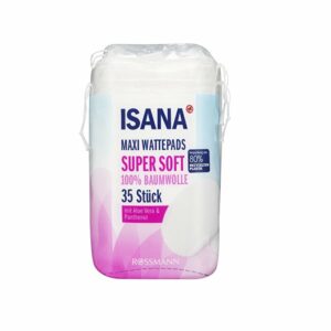 Introducing the Isana Disc Cotton Aloe Vera Maxi 35 Pack, a 100% cotton product infused with aloe vera for effective skincare.