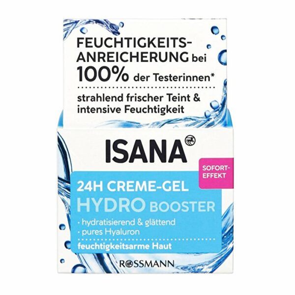 Introducing the Isana Hydro Booster 24H Cream Gel 50 ml, a hydrating solution enriched with hyaluronic acid and aloe vera for intense care.