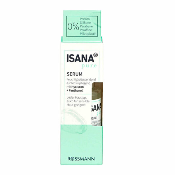 Introducing the Isana Pure Moisturizing Face Serum 30 ml, a vegan product designed to moisturize and care for your skin.