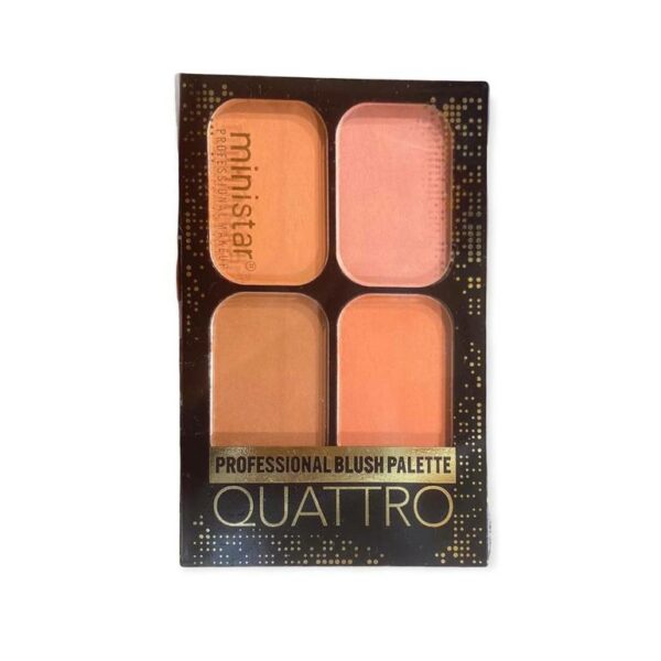 Introducing the Ministar Professional Blush Palette Quattro, a compact and versatile makeup essential perfect for adding a pop of color to your cheeks.