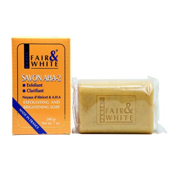 Introducing the Fair & White Savon AHA-2 Exfoliating and Brightening Soap 200 g is the perfect solution for achieving smooth and glowing skin.