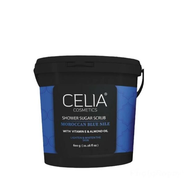 Introducing the Celia Shower Sugar Scrub With Moroccan Blue Nile 600 g, the perfect solution for gentle exfoliation and deep cleansing.