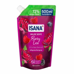 Introducing the Isana Liquid Soap Berry Love Refill 500 ml, a convenient solution for keeping your hands clean and refreshed.