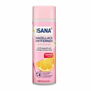 Introducing the Isana Acetone-Free Nail Polish Remover 200 ml, a fruity-fresh solution for quick and thorough nail polish removal with care for your nails.