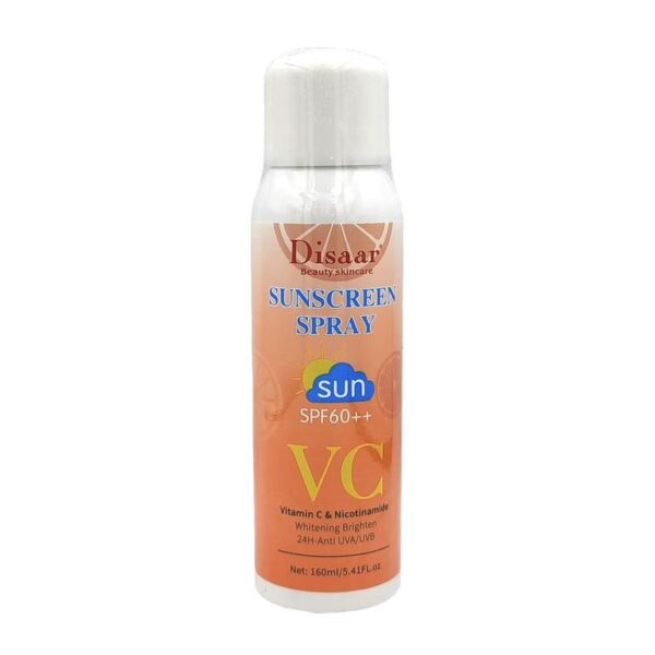 Introducing the Disaar Sunscreen Spray SPF60++ VC 160 ml, offering high-level sun protection in a convenient spray format.