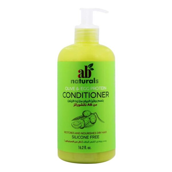 Introducing the AB Naturals Olive and Egg Protein Conditioner 479 ml, a silicone-free solution for nourishing and strengthening your hair.