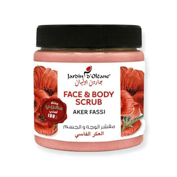 Introducing the Jardin Oleane Face & Body Scrub Aker Fassi 500 g, a luxurious skincare solution for exfoliating and reviving your skin.