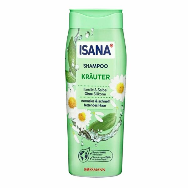 Introducing the Isana Shampoo Chamomile and Sage 300 ml, specially formulated for normal and easily greasy hair.