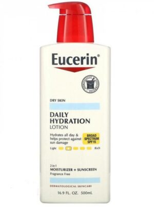 Introducing the Eucerin Daily Hydration Lotion Moisturizer + Sunscreen 500 ml, a powerful and protective solution for your daily skincare routine