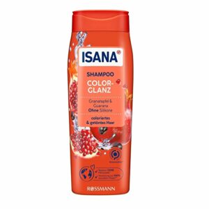 Introducing the Isana Shampoo Pomegranate and Guarana 300 ml, a specially formulated product for dyed hair protection and damage elimination.